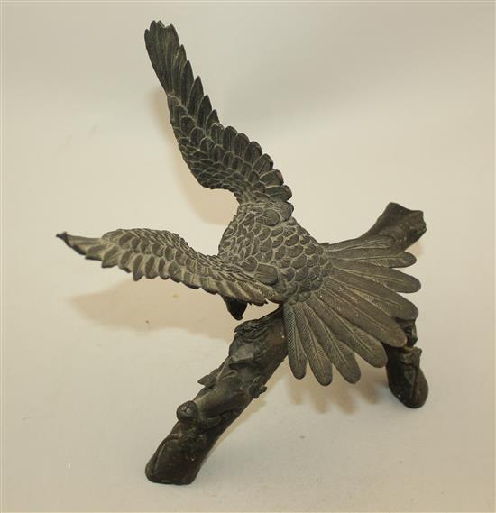 A Japanese bronze okimono of an eagle, Meiji period, height 20.5cm